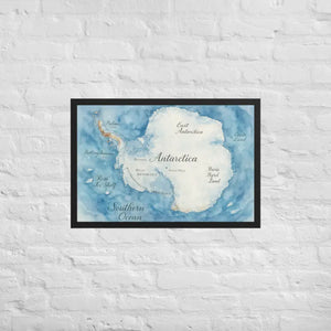Watercolor Map Framed Poster Antarctica Design Dipaliz - Black / 20″×30″ - Posters