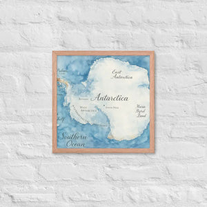 Watercolor Map Framed Poster Antarctica Design Dipaliz - Red Oak / 16″×16″ - Posters