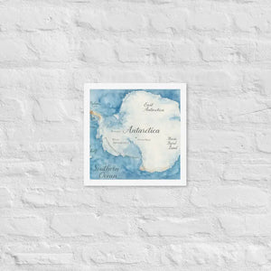Watercolor Map Framed Poster Antarctica Design Dipaliz - White / 12″×12″ - Posters
