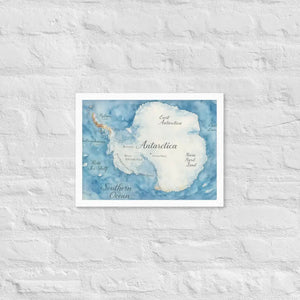 Watercolor Map Framed Poster Antarctica Design Dipaliz - White / 12″×16″ - Posters