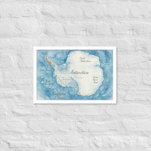 Watercolor Map Framed Poster Antarctica Design Dipaliz - White / 12″×18″ - Posters