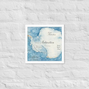 Watercolor Map Framed Poster Antarctica Design Dipaliz - White / 14″×14″ - Posters