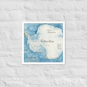 Watercolor Map Framed Poster Antarctica Design Dipaliz - White / 16″×16″ - Posters