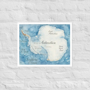Watercolor Map Framed Poster Antarctica Design Dipaliz - White / 16″×20″ - Posters
