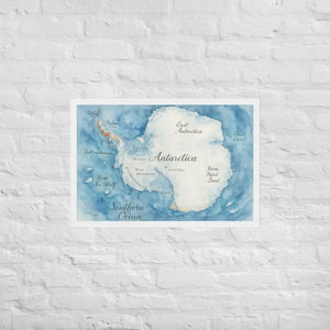 Watercolor Map Framed Poster Antarctica Design Dipaliz - White / 20″×30″ - Posters