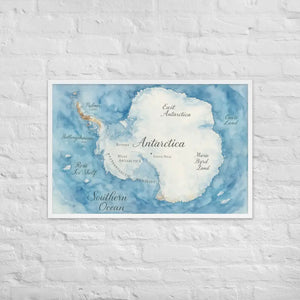 Watercolor Map Framed Poster Antarctica Design Dipaliz - White / 24″×36″ - Posters
