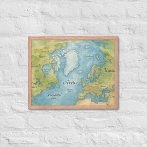 Watercolor Map Framed Poster Arctic Design Matte Finish Dipaliz - Red Oak / 16″×20″ - Posters