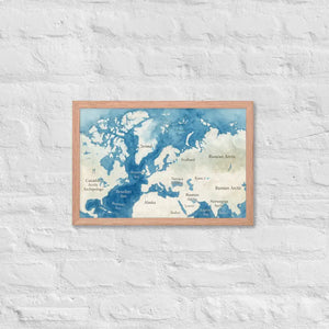 Watercolor Map Framed Poster Arctic Design Matte Finish Dipaliz - Red Oak / 12″×18″ - Posters