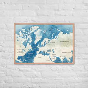 Watercolor Map Framed Poster Arctic Design Matte Finish Dipaliz - Red Oak / 24″×36″ - Posters