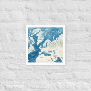 Watercolor Map Framed Poster Arctic Design Matte Finish Dipaliz - White / 14″×14″ - Posters