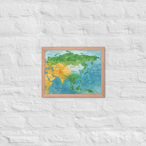 Watercolor Map Framed Poster Asia Design Matte Finish - Dipaliz - Red Oak / 11″×14″ - Posters