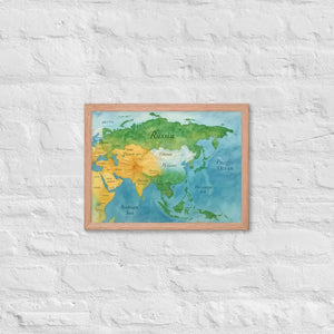 Watercolor Map Framed Poster Asia Design Matte Finish - Dipaliz - Red Oak / 12″×16″ - Posters