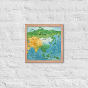 Watercolor Map Framed Poster Asia Design Matte Finish - Dipaliz - Red Oak / 14″×14″ - Posters