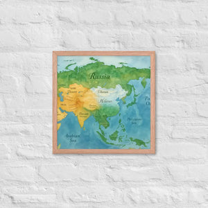 Watercolor Map Framed Poster Asia Design Matte Finish - Dipaliz - Red Oak / 16″×16″ - Posters