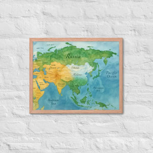 Watercolor Map Framed Poster Asia Design Matte Finish - Dipaliz - Red Oak / 16″×20″ - Posters