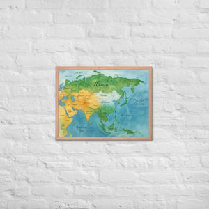 Watercolor Map Framed Poster Asia Design Matte Finish - Dipaliz - Red Oak / 18″×24″ - Posters