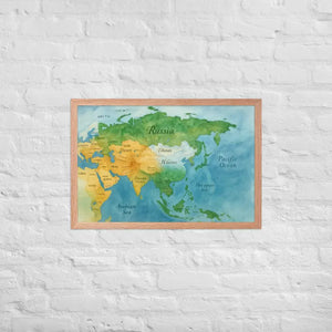 Watercolor Map Framed Poster Asia Design Matte Finish - Dipaliz - Red Oak / 20″×30″ - Posters