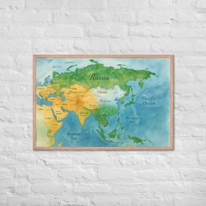Watercolor Map Framed Poster Asia Design Matte Finish - Dipaliz - Red Oak / 24″×36″ - Posters