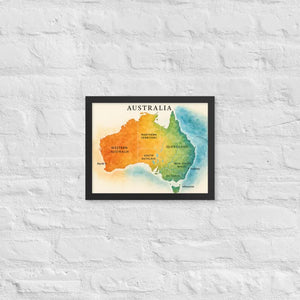 Watercolor Map Framed Poster Australia Design Matte Finish Dipaliz - Black / 11″×14″ - Posters