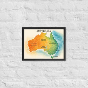 Watercolor Map Framed Poster Australia Design Matte Finish Dipaliz - Black / 12″×16″ - Posters