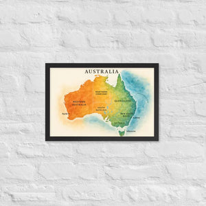 Watercolor Map Framed Poster Australia Design Matte Finish Dipaliz - Black / 12″×18″ - Posters
