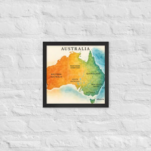 Watercolor Map Framed Poster Australia Design Matte Finish Dipaliz - Black / 14″×14″ - Posters