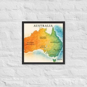 Watercolor Map Framed Poster Australia Design Matte Finish Dipaliz - Black / 16″×16″ - Posters
