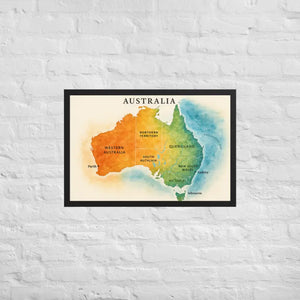 Watercolor Map Framed Poster Australia Design Matte Finish Dipaliz - Black / 20″×30″ - Posters
