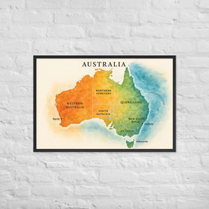 Watercolor Map Framed Poster Australia Design Matte Finish Dipaliz - Black / 24″×36″ - Posters