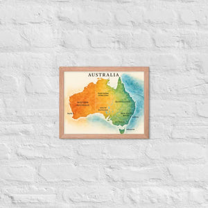 Watercolor Map Framed Poster Australia Design Matte Finish Dipaliz - Red Oak / 11″×14″ - Posters