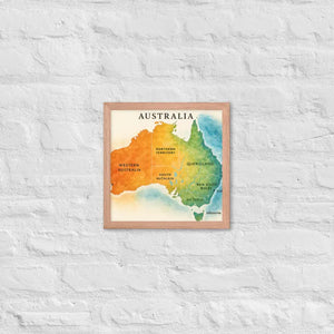 Watercolor Map Framed Poster Australia Design Matte Finish Dipaliz - Red Oak / 12″×12″ - Posters