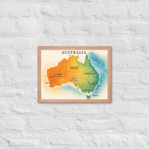 Watercolor Map Framed Poster Australia Design Matte Finish Dipaliz - Red Oak / 12″×16″ - Posters