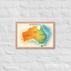 Watercolor Map Framed Poster Australia Design Matte Finish Dipaliz - Red Oak / 12″×18″ - Posters