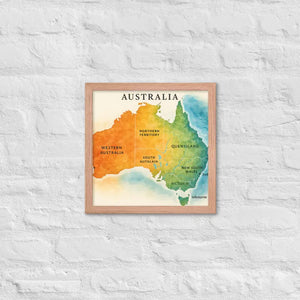 Watercolor Map Framed Poster Australia Design Matte Finish Dipaliz - Red Oak / 14″×14″ - Posters