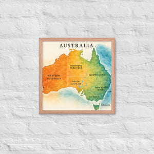 Watercolor Map Framed Poster Australia Design Matte Finish Dipaliz - Red Oak / 16″×16″ - Posters