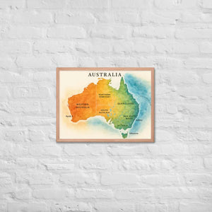 Watercolor Map Framed Poster Australia Design Matte Finish Dipaliz - Red Oak / 18″×24″ - Posters