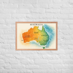 Watercolor Map Framed Poster Australia Design Matte Finish Dipaliz - Red Oak / 20″×30″ - Posters