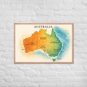 Watercolor Map Framed Poster Australia Design Matte Finish Dipaliz - Red Oak / 24″×36″ - Posters