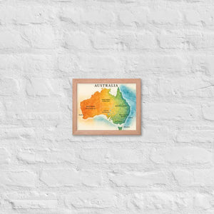 Watercolor Map Framed Poster Australia Design Matte Finish Dipaliz - Red Oak / 8″×10″ - Posters