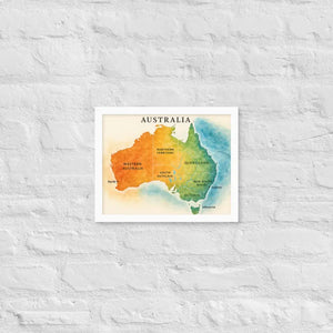 Watercolor Map Framed Poster Australia Design Matte Finish Dipaliz - White / 11″×14″ - Posters