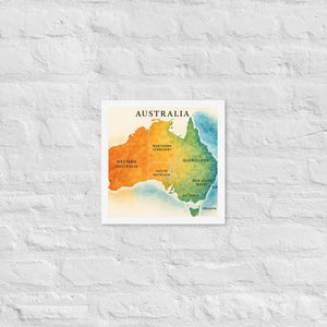 Watercolor Map Framed Poster Australia Design Matte Finish Dipaliz - White / 12″×12″ - Posters