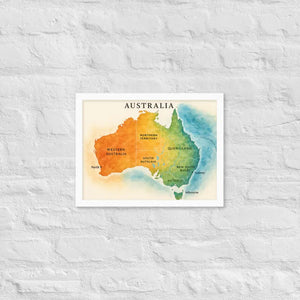 Watercolor Map Framed Poster Australia Design Matte Finish Dipaliz - White / 12″×16″ - Posters