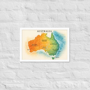 Watercolor Map Framed Poster Australia Design Matte Finish Dipaliz - White / 12″×18″ - Posters