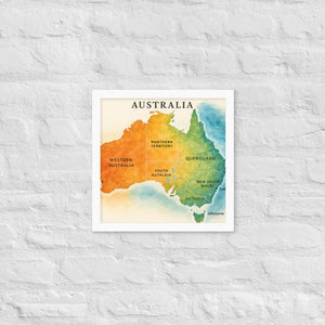 Watercolor Map Framed Poster Australia Design Matte Finish Dipaliz - White / 14″×14″ - Posters