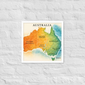 Watercolor Map Framed Poster Australia Design Matte Finish Dipaliz - White / 16″×16″ - Posters