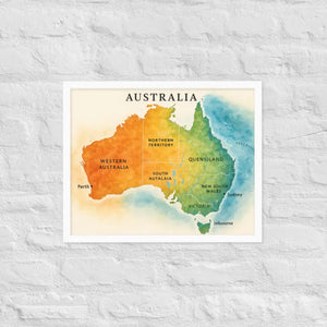 Watercolor Map Framed Poster Australia Design Matte Finish Dipaliz - White / 16″×20″ - Posters