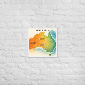Watercolor Map Framed Poster Australia Design Matte Finish Dipaliz - White / 18″×18″ - Posters