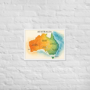 Watercolor Map Framed Poster Australia Design Matte Finish Dipaliz - White / 18″×24″ - Posters