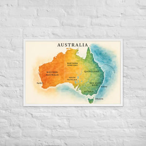Watercolor Map Framed Poster Australia Design Matte Finish Dipaliz - White / 24″×36″ - Posters