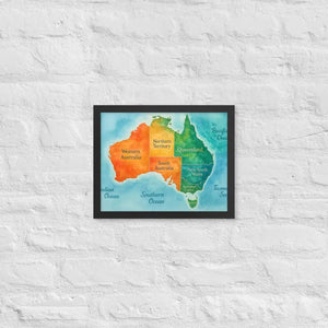 Watercolor Map Framed Poster Australia Design Matte Finish Dipaliz - Black / 11″×14″ - Posters